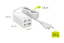 GaN 100W kompaktní MultiHub nabíječka PW18 3× USB-C + USB-A