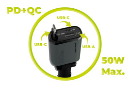 3in1 Car Charger CA27, 50W - USB-C + USB-A, USB-C Cable