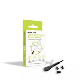 USB-C Dust Plug & Cleaning Brush CL1 Black/Clear for iPhone, Android