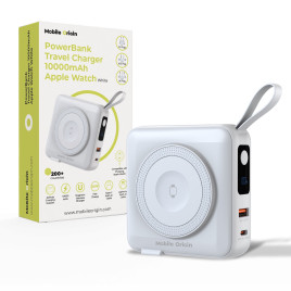 Powerbank 10000mAh / Travel Charger, Lightning/USB-C Cable, Bílá- kompatibilní s MagSafe AW / iPhone