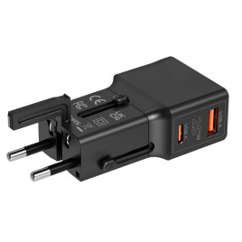 Travel adapter 25W, EU/US/UK/AU Black