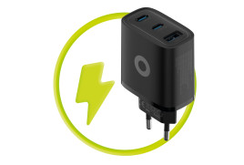 GaN síťová nabíječka 40W MO13 – 1× USB‑A + 2× USB‑C, Černá