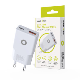 GaN nabíječka tenká 30W TÜV MO16 – USB‑A + USB‑C