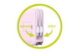 Powerbank 10000mAh / Travel Charger, Lightning/USB-C Cable, Růžová - kompatibilní s MagSafe AW / iPhone