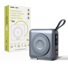 Powerbank 10000mAh / Travel Charger, Lightning/USB-C Cable, Šedá - kompatibilní s MagSafe AW / iPhone