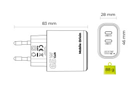 GaN nabíječka 65W TÜV MO19 – duální USB‑C