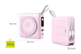 Powerbank 10000mAh / Travel Charger, Lightning/USB-C Cable, Růžová - kompatibilní s MagSafe AW / iPhone