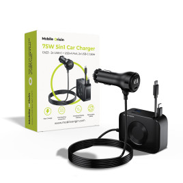 75W 5in1 Car Charger CA23 - 2x USB-C + USB-A Port, 2x USB-C Cable
