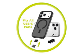 USB-C Dust Plug & Cleaning Brush CL1 Black/Clear for iPhone, Android