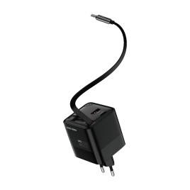 65W GaN LED Display Charger PW2 - USB-C Self-Retracting Cable + USB-C + USB-A