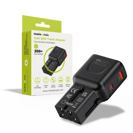 Cestovní Adaptér GaN 35W, EU/US/UK/AU PW25 Black