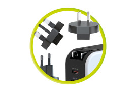 Cestovní nabíječka s powerbankou 10 000 mAh, Lightning a USB‑C kabelem – černá