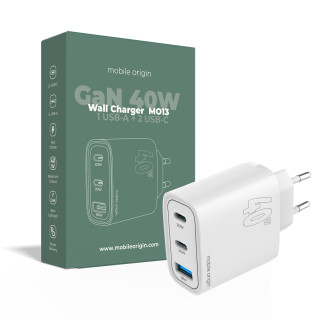 GaN 40W Wall Charger MO13, 1x USB-A + 2x USB-C