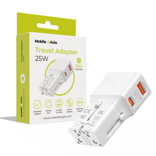 Travel adapter 25W, EU/US/UK/AU White