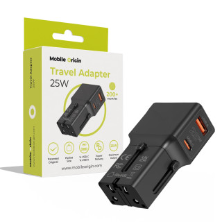 Travel adapter 25W, EU/US/UK/AU Black