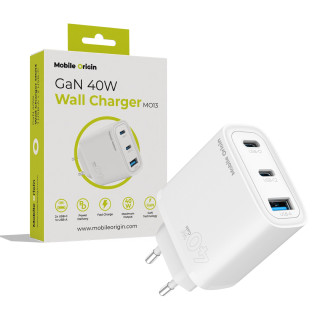 GaN 40W Wall Charger MO13, 1x USB-A + 2x USB-C