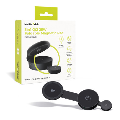 3in1 Qi2 25W Foldable Magnetic Pad PW34, Black