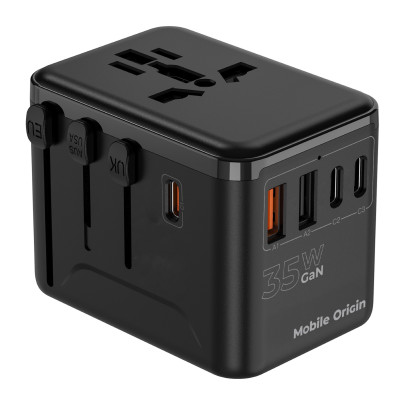 Cestovní Adaptér GaN 35W PW4 EU/UK/US/AUS, 3x USB-C + 2x USB-A