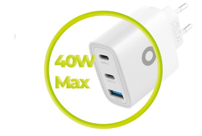 GaN 40W Wall Charger MO13, 1x USB-A + 2x USB-C