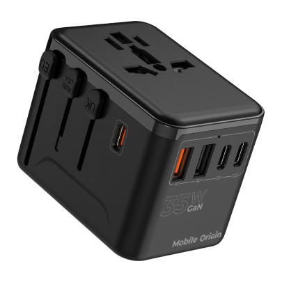 Cestovní Adaptér GaN 35W PW4 EU/UK/US/AUS, 3x USB-C + 2x USB-A