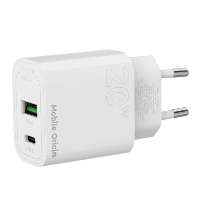 Síťová nabíječka MO12, PD20W – USB‑A + USB‑C, Bílá