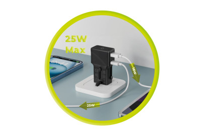 Cestovní adaptér 25W – EU / US / UK / AU, černý