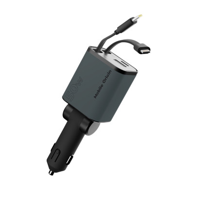 4in1 50W Car Charger CA28 - USB-C + USB-A, USB-C and Lightning Cable