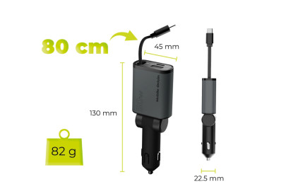 3in1 Car Charger CA27, 50W - USB-C + USB-A, USB-C Cable