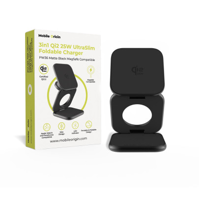 Ultratenká skládací nabíječka PW36, 3v1 Qi2 25W, Matně černá
