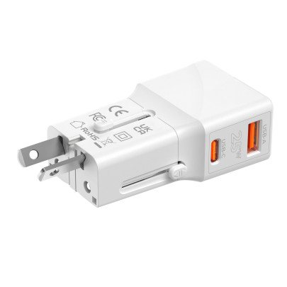 Travel adapter 25W, EU/US/UK/AU White