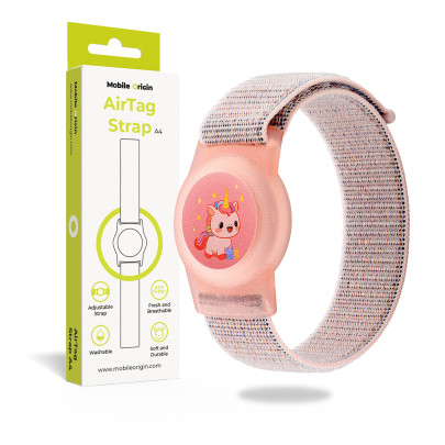 Řemínek AirTag A4, Růžová s motivem Jednorožce