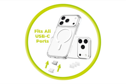 USB-C Dust Plug & Cleaning Brush CL1 Black/Clear for iPhone, Android