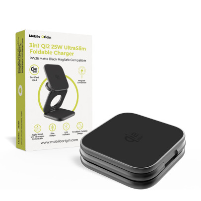 Ultratenká skládací nabíječka PW36, 3v1 Qi2 25W, Matně černá