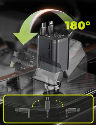 4in1 50W Car Charger CA28 - USB-C + USB-A, USB-C and Lightning Cable