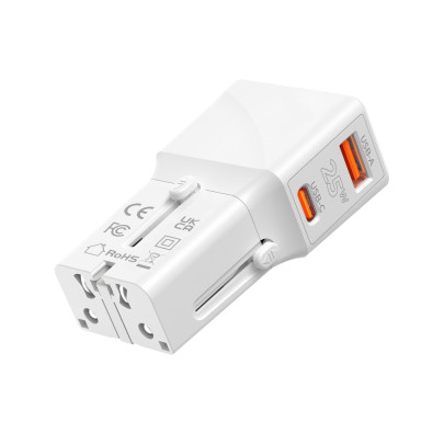 Travel adapter 25W, EU/US/UK/AU White