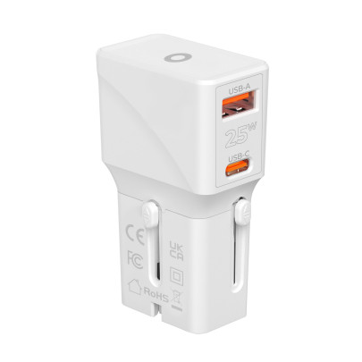 Travel adapter 25W, EU/US/UK/AU White