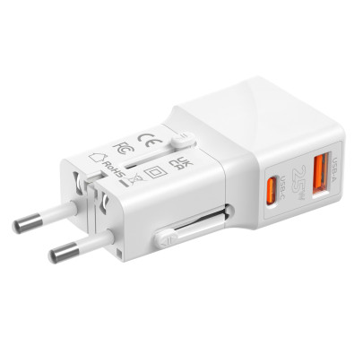 Travel adapter 25W, EU/US/UK/AU White
