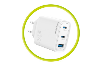 GaN 40W Wall Charger MO13, 1x USB-A + 2x USB-C