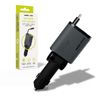 3in1 Car Charger CA27, 50W - USB-C + USB-A, USB-C Cable