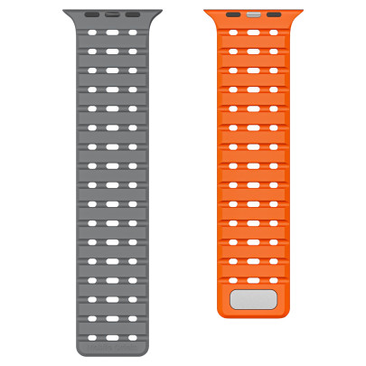 Magnetický řemínek pro Apple Watch 44 / 45 / 46 / 49 mm – šedo‑oranžový