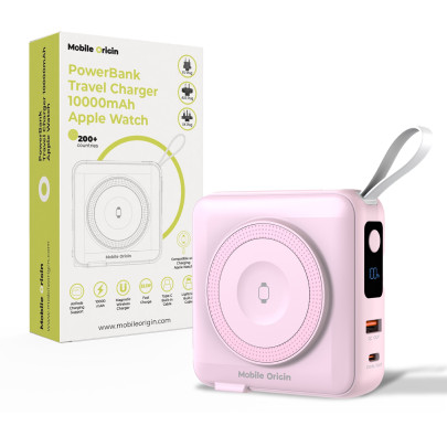 Powerbank 10000mAh / Travel Charger, Lightning/USB-C Cable, Růžová - kompatibilní s MagSafe AW / iPhone