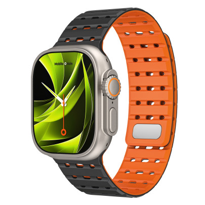 Magnetický řemínek pro Apple Watch 44 / 45 / 46 / 49 mm – černooranžový