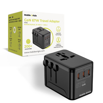 Travel Adapter GaN 67W PW5 EU/UK/US/AUS, 3x USB-C + USB-A