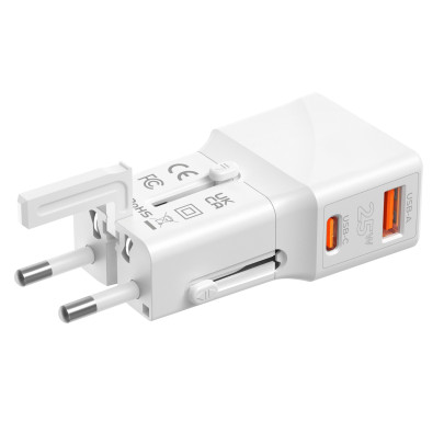 Travel adapter 25W, EU/US/UK/AU White