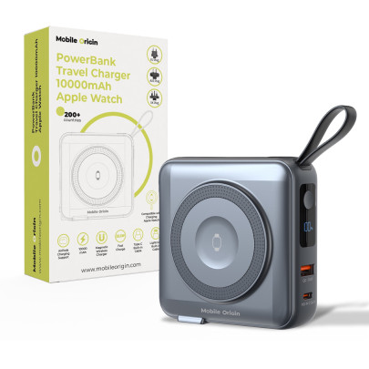 Powerbank 10000mAh / Travel Charger, Lightning/USB-C Cable, Šedá - kompatibilní s MagSafe AW / iPhone