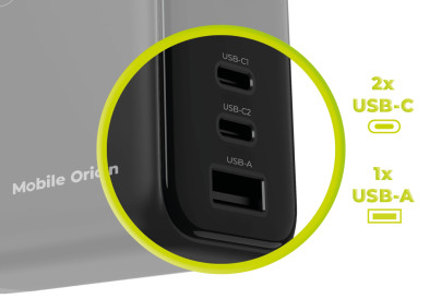 GaN síťová nabíječka s displejem 140W PW21 – 2x USB-C + USB-A