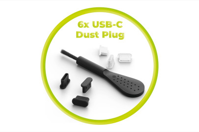 USB-C Dust Plug & Cleaning Brush CL1 Black/Clear for iPhone, Android