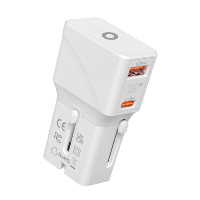 Travel adapter 25W, EU/US/UK/AU White