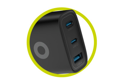 GaN 40W Wall Charger MO13, 1x USB-A + 2x USB-C, Black