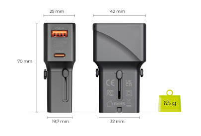 Travel adapter 25W, EU/US/UK/AU White